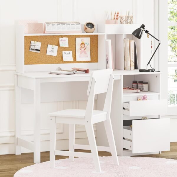 Children's Study Desk and Chair Set with Bookshelf and Storage Space